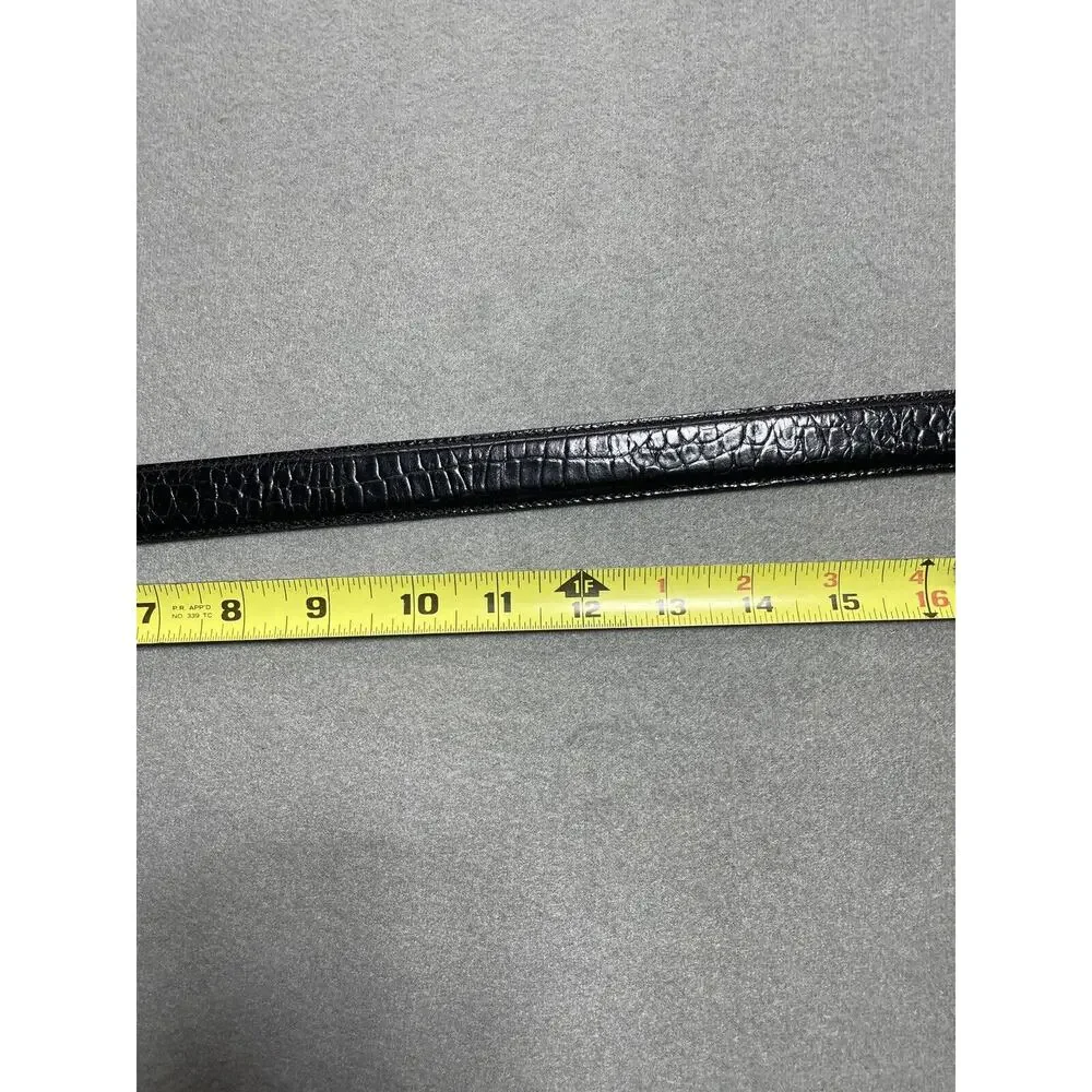 Talbots Black Leather Belt Medium Made In Italy Silver And Gold Tone Hardware‎